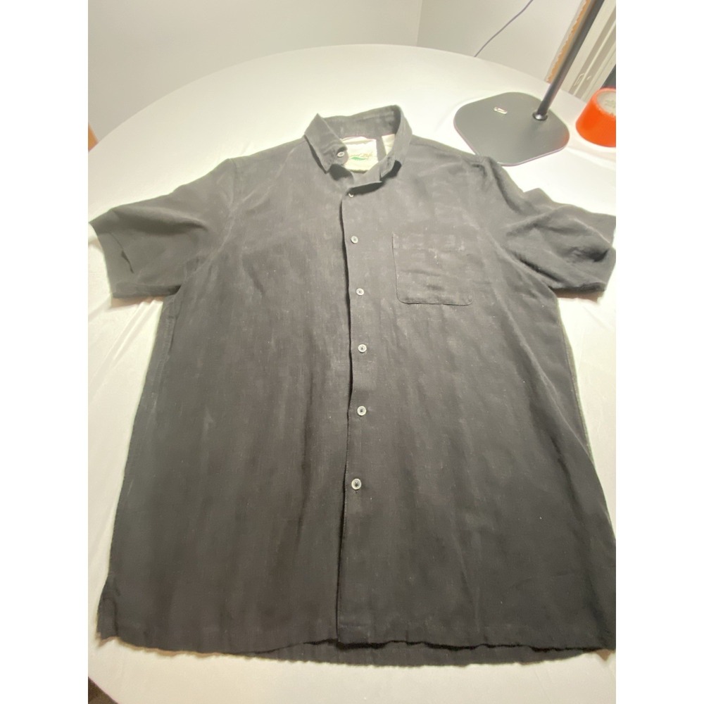 Good Life Silk Linen Blend Black Short Sleeve Camp Shirt Button Up Mens L